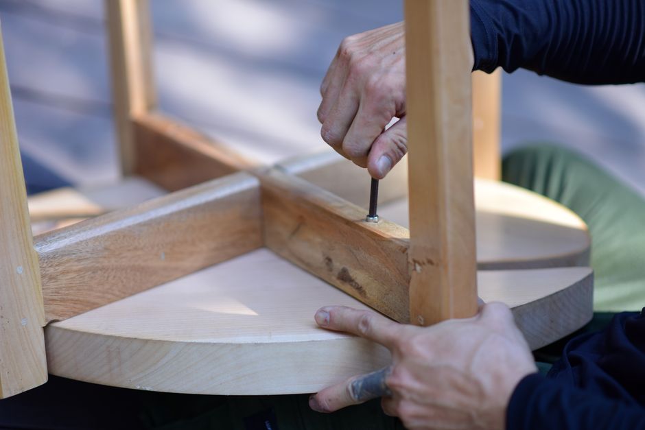 Close up of wood joinery detail on custom furniture